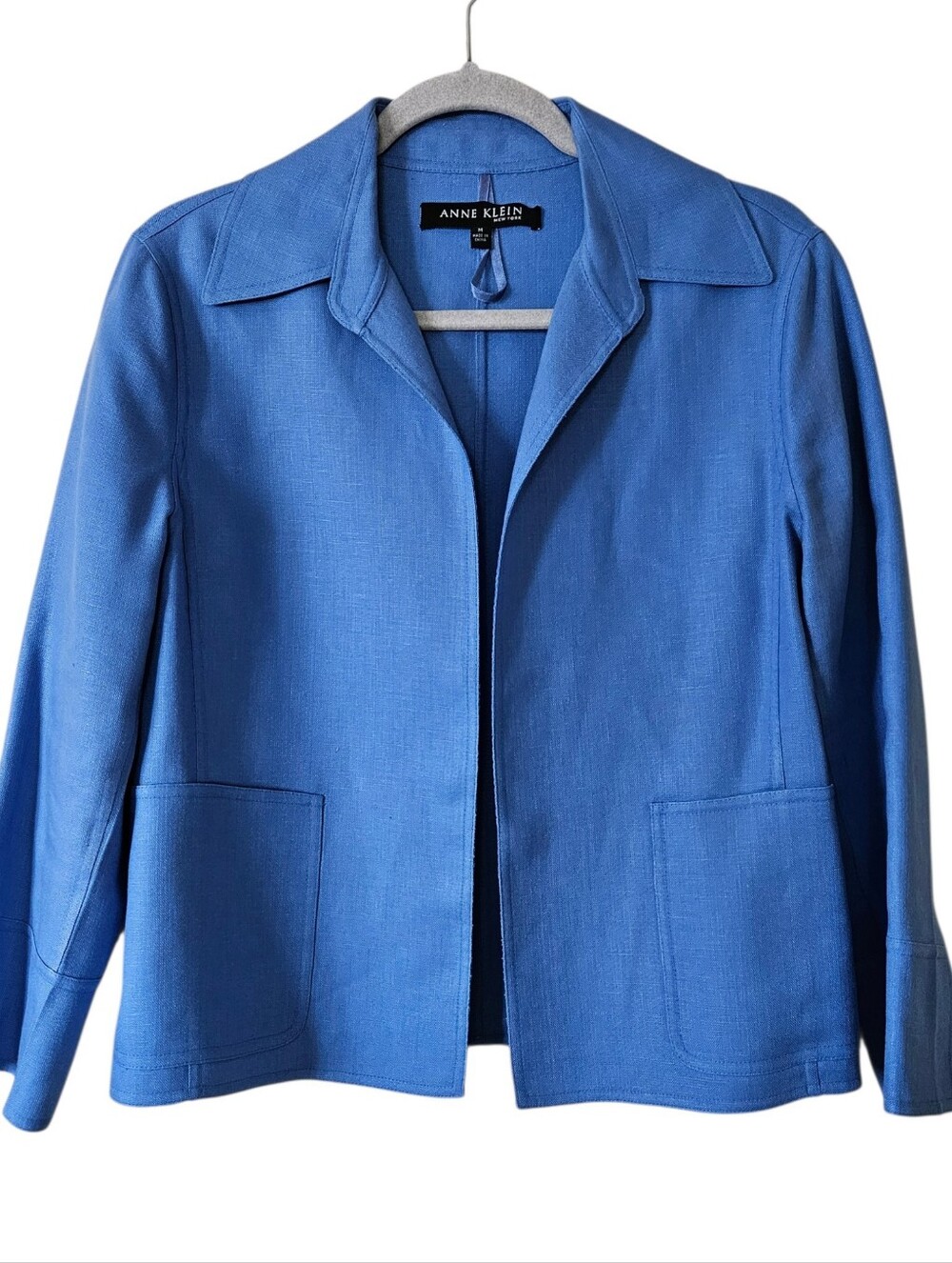 Anne Klein Periwinkle Blue Open-Front Linen Blazer Medium